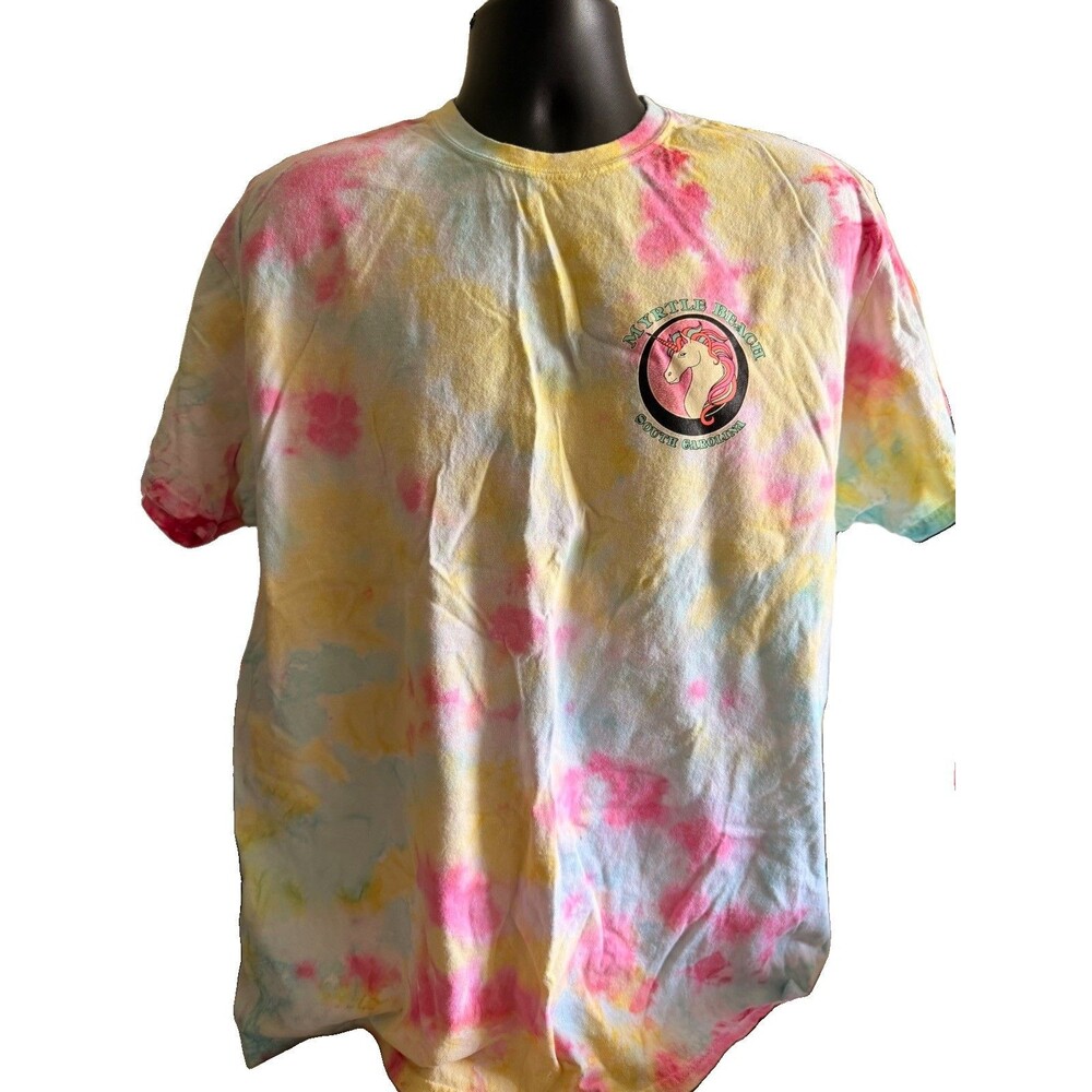 Tie Dye Myrtle Beach Unicorn Graphic T-Shirt “Always Be You”  SZ XL Yellow Pink